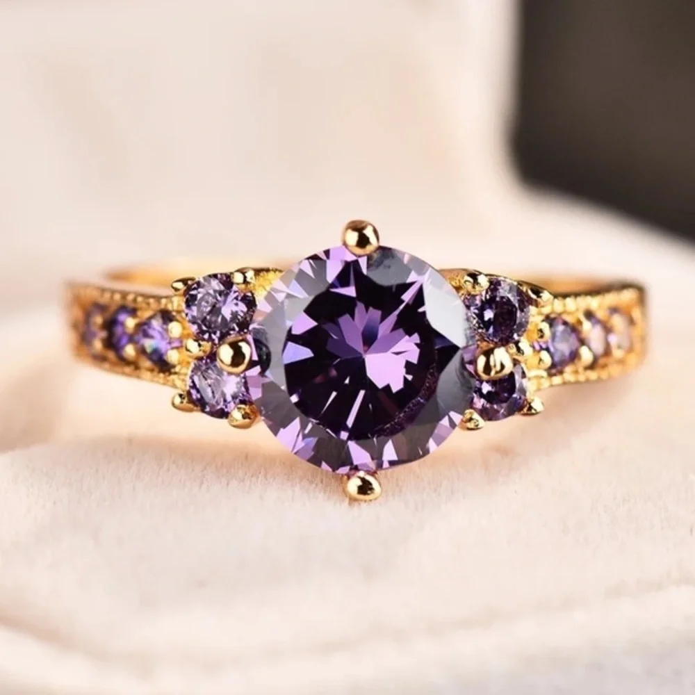 NEW Luxury Dainty Purple Crystal Stone Ring